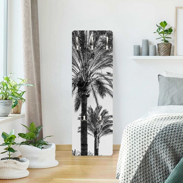 Percheros de pared en blanco y negro Palm Trees At Sunset Black And White