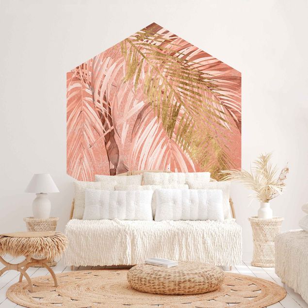 Papel pintado moderno Palm Fronds In Pink And Gold II