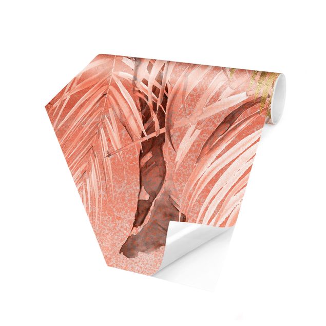 Papel pintado rosa Palm Fronds In Pink And Gold II