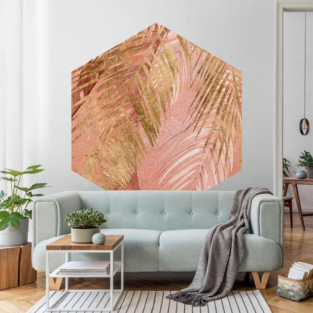 Papel pintado moderno Palm Fronds In Pink And Gold III
