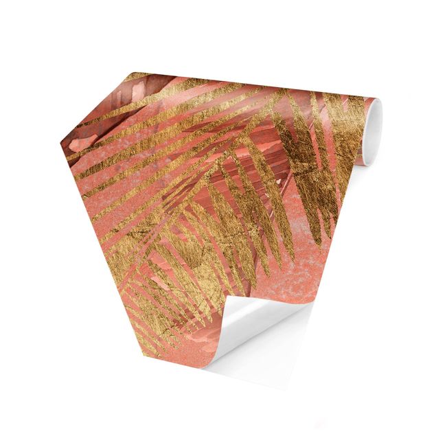 Papel pintado rosa Palm Fronds In Pink And Gold III