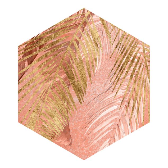 Papel pintado Palm Fronds In Pink And Gold III
