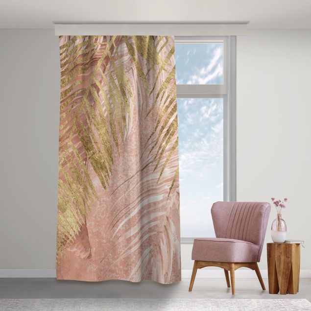 cortinas para sala modernas Palm Fronds In Pink And Gold III