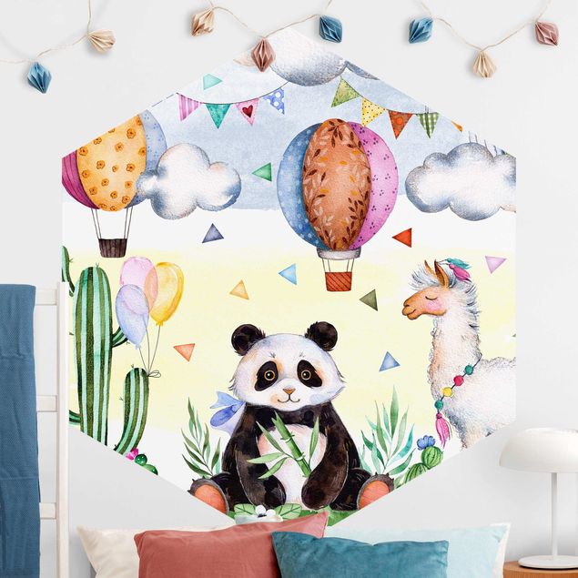 Decoración habitacion bebé Panda And Lama Watercolour