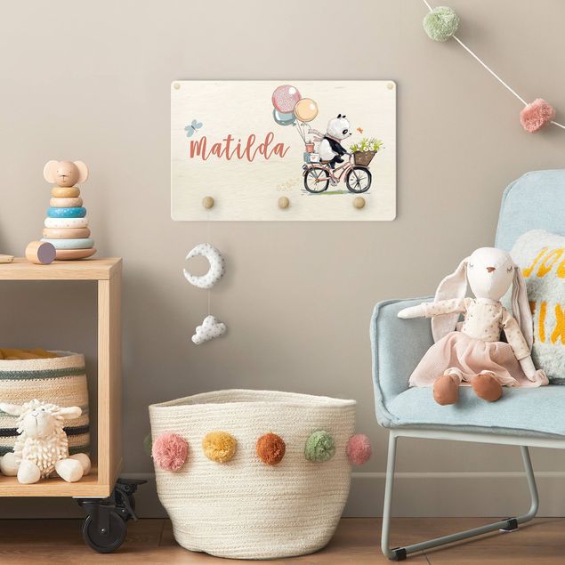Percheros de pared con frases Panda On Flower Bicycle With Customised Name