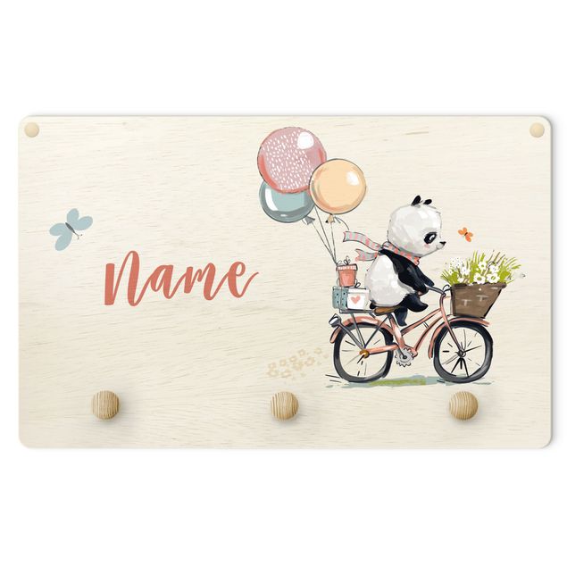 Percheros de pared multicolores Panda On Flower Bicycle With Customised Name