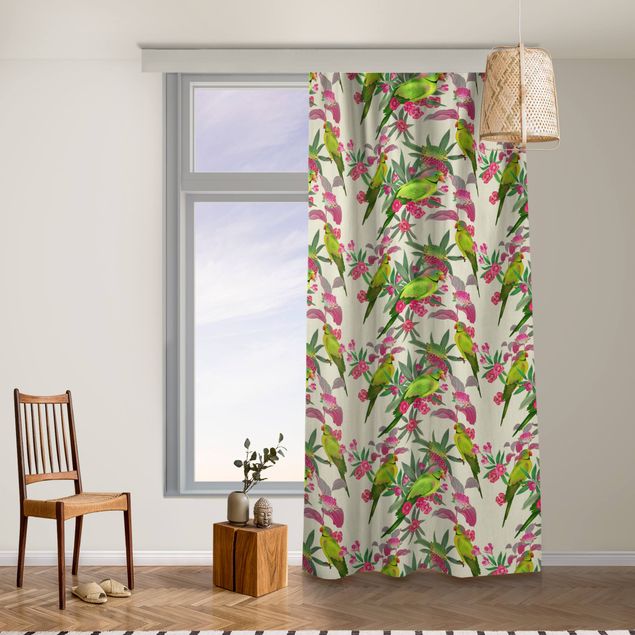 Cortinas con patrones Parrots And Flowers