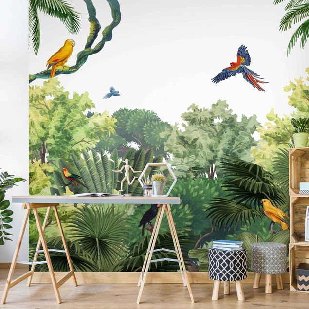Papel pintado aves Parrot parade in the jungle