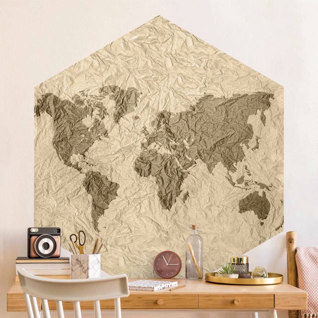 Papeles pintados modernos Paper World Map Beige Brown