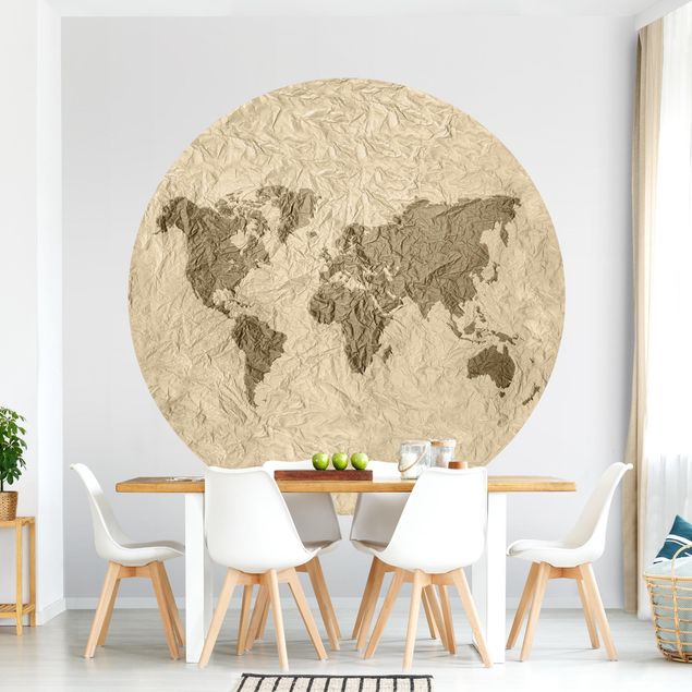 Papel pintado salón moderno Paper World Map Beige Brown