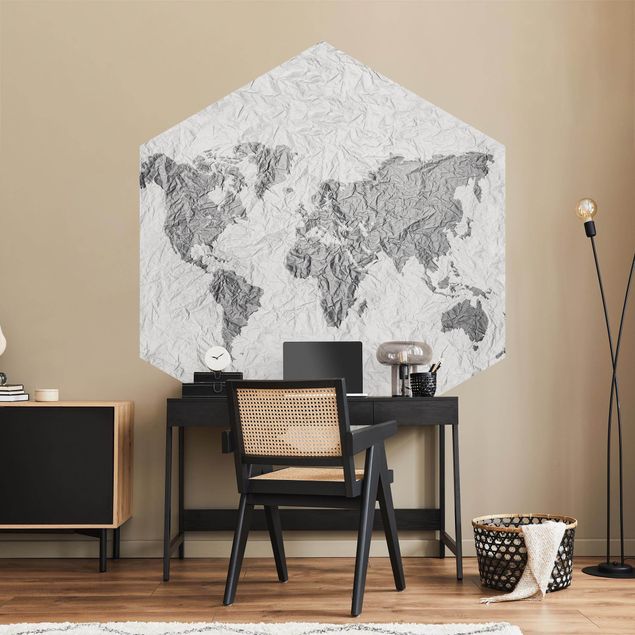 Papel pintado mapamundi infantil Paper World Map White Gray