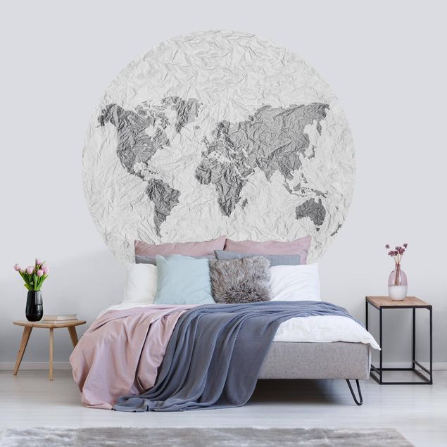 Papel pintado salón moderno Paper World Map White Grey