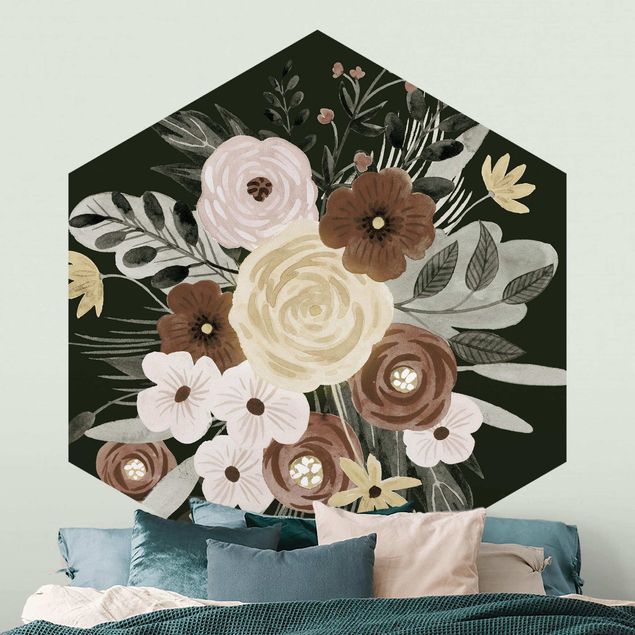 Papel pared flores Pastel Bouquet Of Flowers On Green Backdrop I