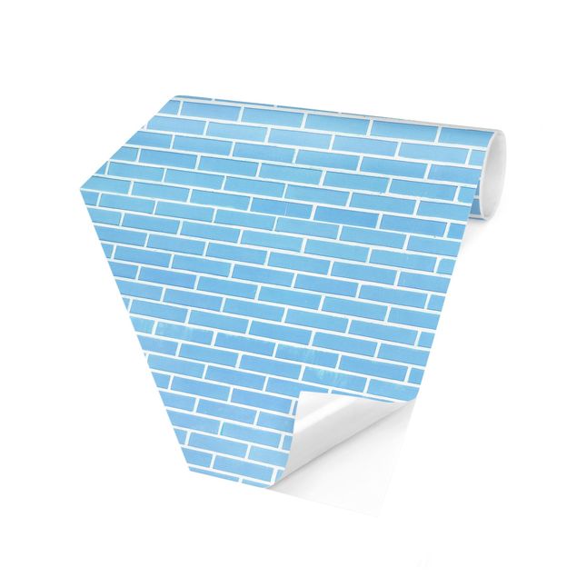 Papel pintado hexagonal Pastel Blue Brick Wall
