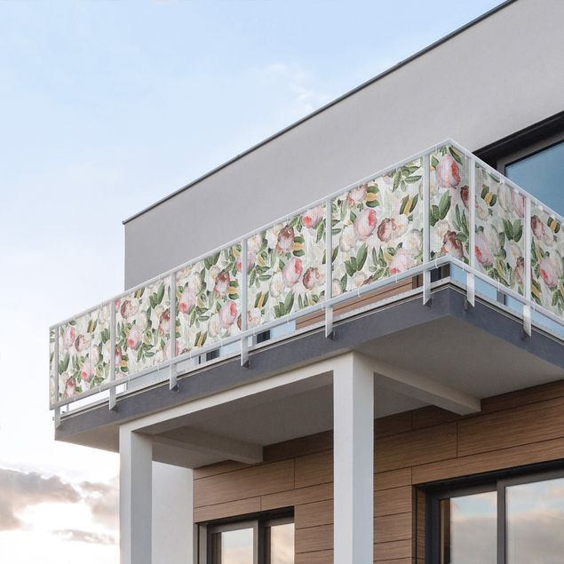 Pantalla de privacidad para balcón a prueba de intemperie Peonies With Leaves