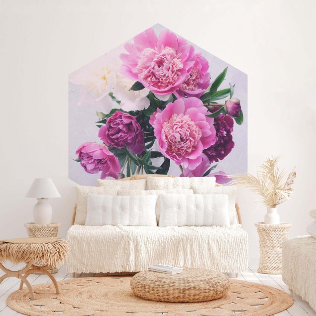 Papel pintado floral Peonies Shabby Pink White