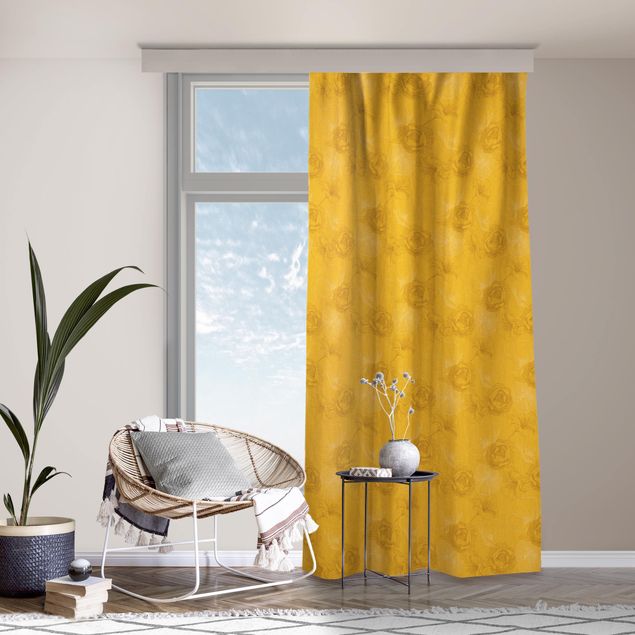 Cortinas con patrones Peonies And Poppies - Warm Yellow