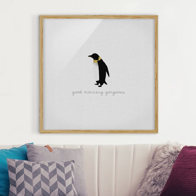 Pósters enmarcados en blanco y negro Penguin Quote Good Morning Gorgeous