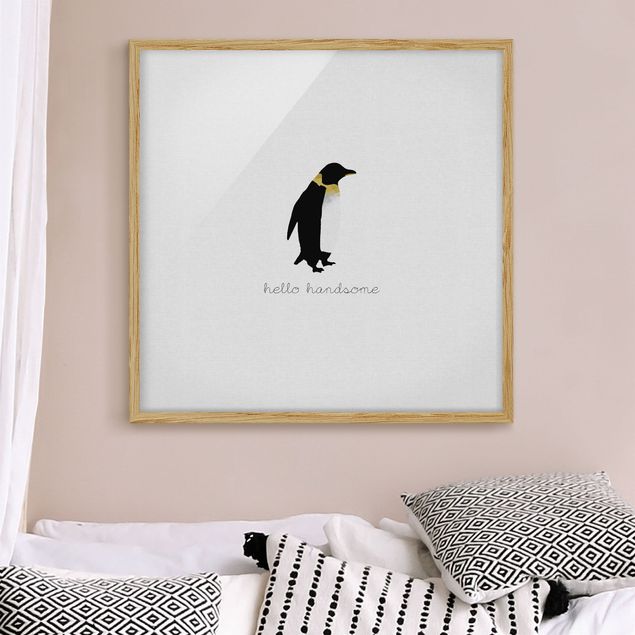Pósters enmarcados en blanco y negro Penguin Quote Hello Handsome
