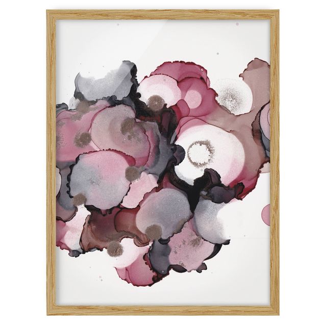 Cuadros abstractos para salón Pink Beige Drops With Pink Gold