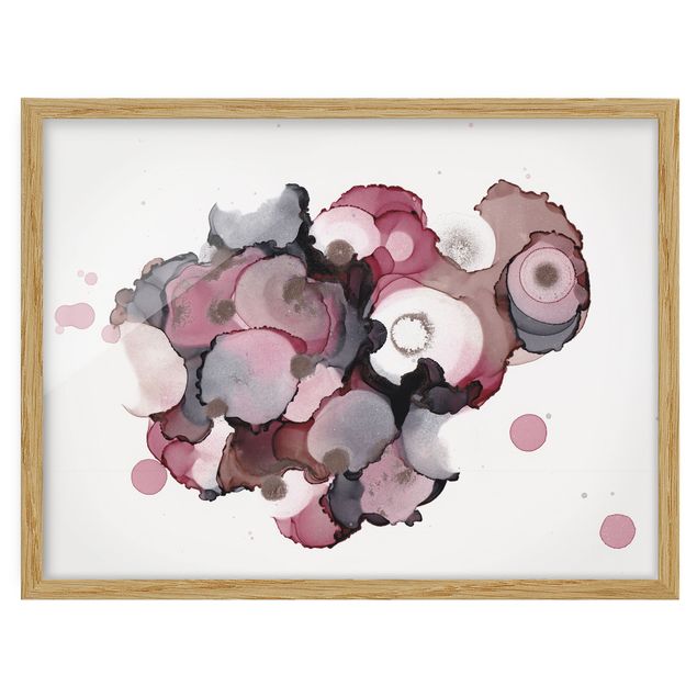 Cuadros abstractos para salón Pink Beige Drops With Pink Gold
