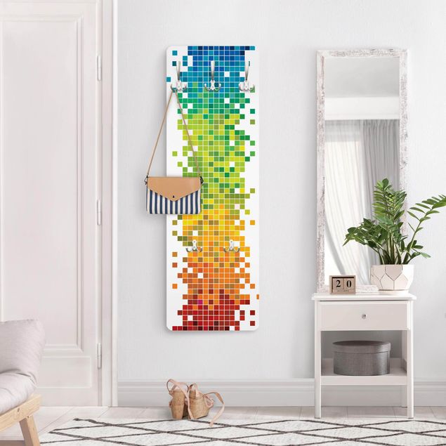 Percheros de pared de patrones Pixel Rainbow