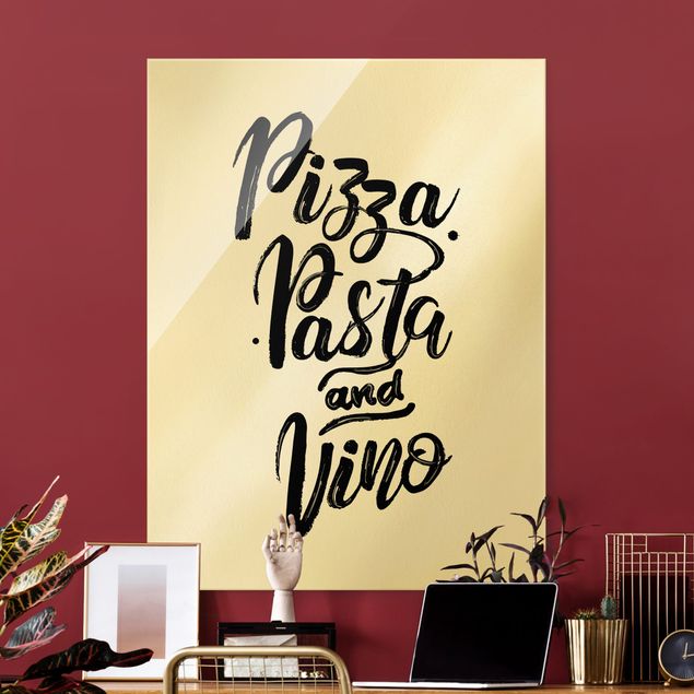 Cuadros de cristal blanco y negro Pizza Pasta And Vino