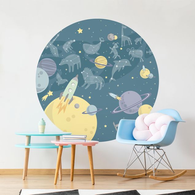 Decoración habitación infantil Planets With Zodiac And Missiles