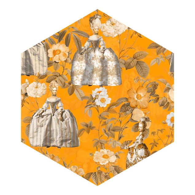 Papel pared naranja Opulent Dress In The Garden On Orange