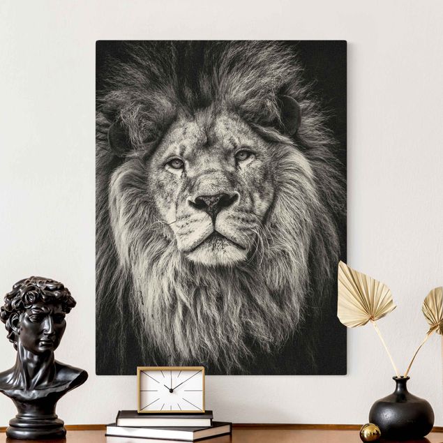 Lienzo leon y leona Portrait Lion Black And White