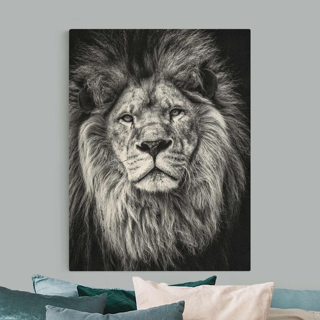 Cuadro de león Portrait Lion Black And White