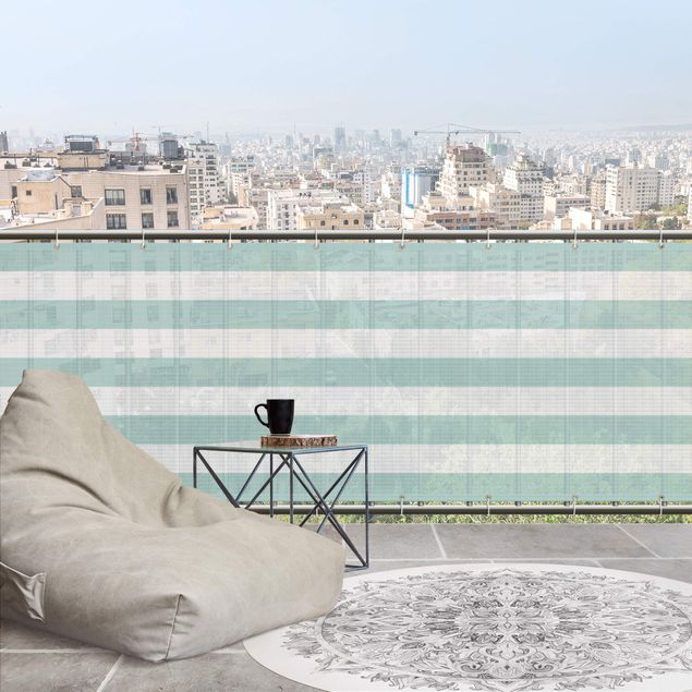 Pantalla de privacidad para balcón barandilla Horizontal Stripes in Pastel Mint