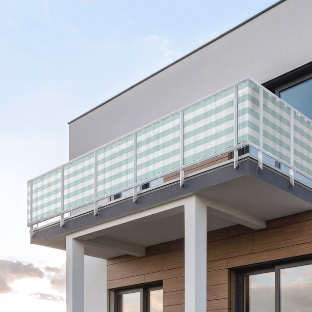 Pantalla de privacidad para balcón a prueba de intemperie Horizontal Stripes in Pastel Mint
