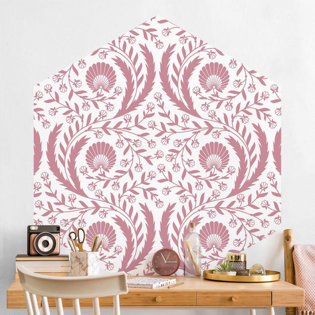 Papel pintado adornos Tendrils with Fan Flowers in Antique Pink