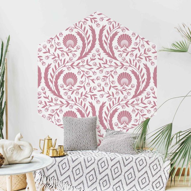 Papel pared flores Tendrils with Fan Flowers in Antique Pink