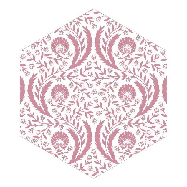 Papel pared rosa Tendrils with Fan Flowers in Antique Pink