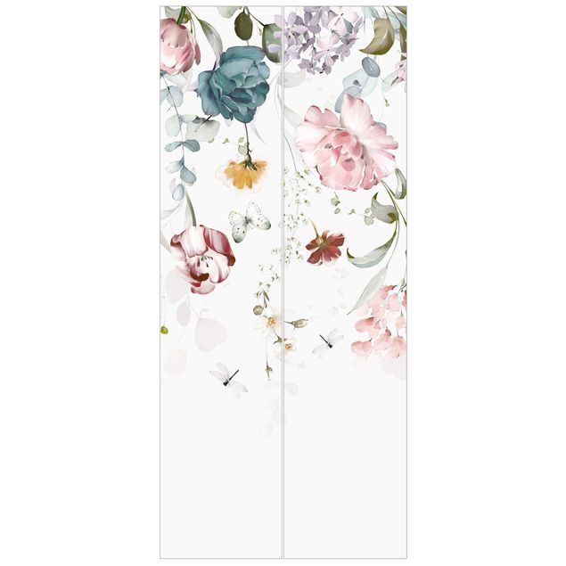 Papel pintado floral Tendril Flowers with Butterflies Watercolour