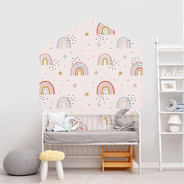 Papel pintado cielo nubes Rainbow World With Stars And Dots