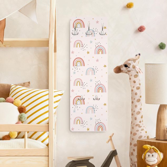 Percheros de pared multicolores Rainbow World With Stars And Dots