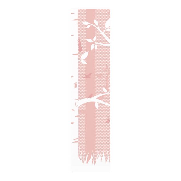 Paneles japoneses paisajes Pink Birch Forest With Butterflies And Birds