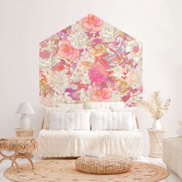 Papel pintado floral Pink Blossom Dream With Roses
