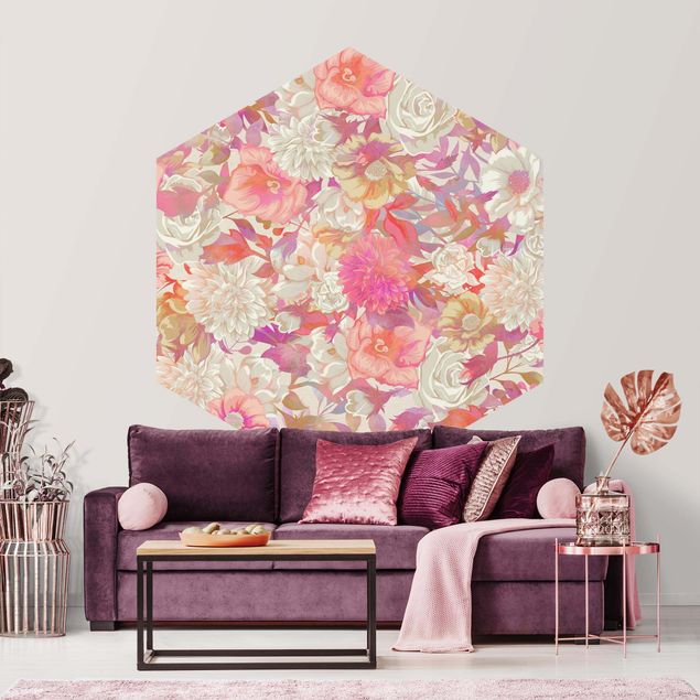Papel pintado con patrones Pink Blossom Dream With Roses