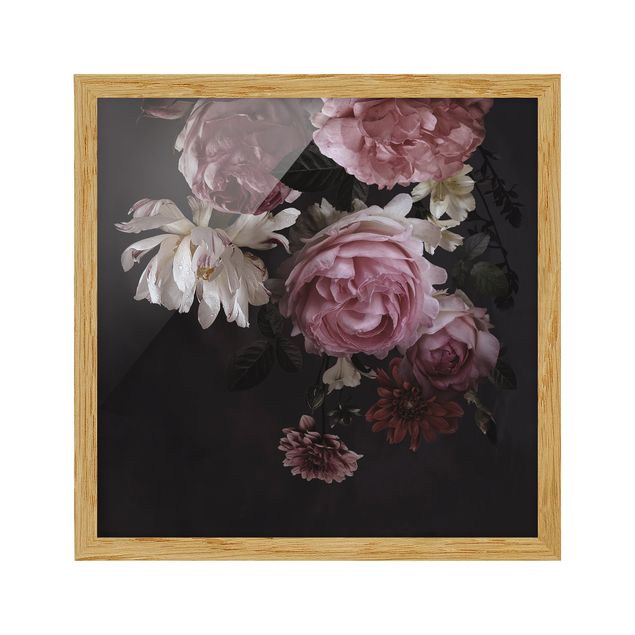 Cuadros de flores Pink Flowers On Black Vintage