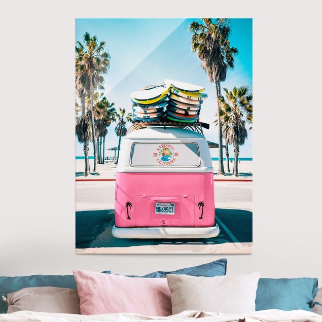 Cuadro con paisajes Pink VW Bus With Surfboards