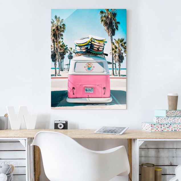 Cuadros con mar Pink VW Bus With Surfboards