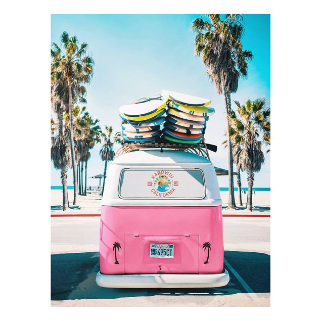 Cuadros de cristal playas Pink VW Bus With Surfboards