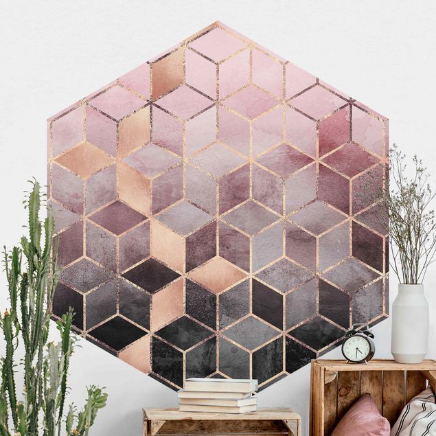 Papel pintado geométrico Pink Gray Golden Geometry