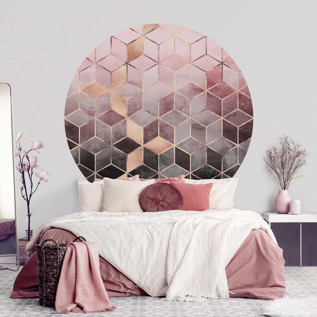 Papel pared geométrico Pink Grey Golden Geometry