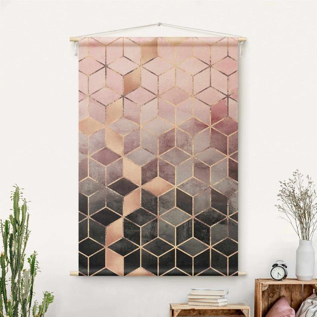 Tapices de pared modernos Pink Gray Golden Geometry