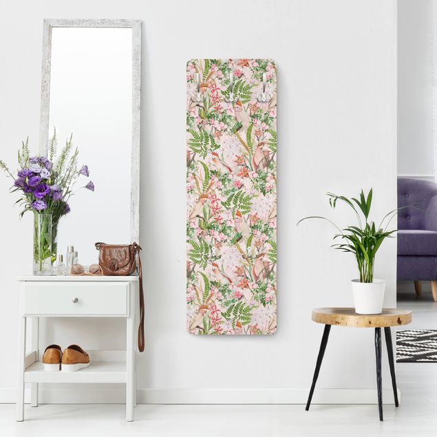 Percheros de pared de patrones Pink Cockatoos With Flowers